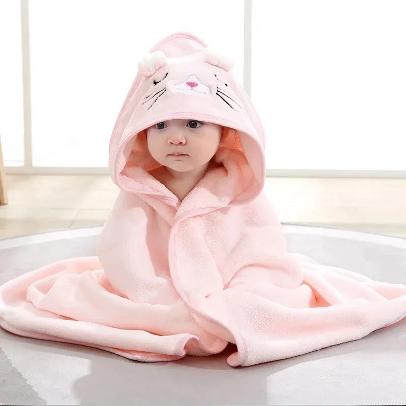 Cartoon Baby Hooded Towel - pink cat - VITALS Demo Store